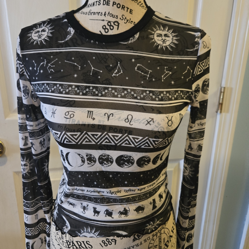Celestial Black and White Long Sleeve Top